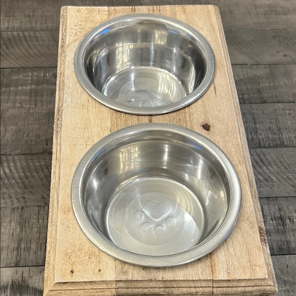 Stainless Steel Pet Feeding Bowls with Wooden Stand